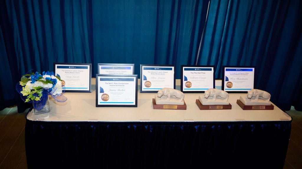 Scholar awards and scholarships presented on a table